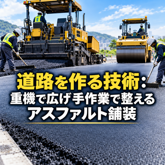 道路を作る技術：重機で広げ手作業で整えるアスファルト舗装