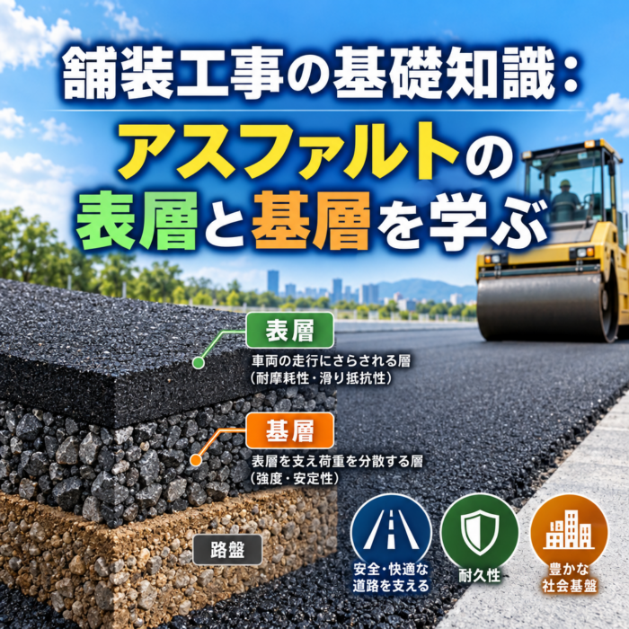 舗装工事の基礎知識：アスファルトの表層と基層を学ぶ